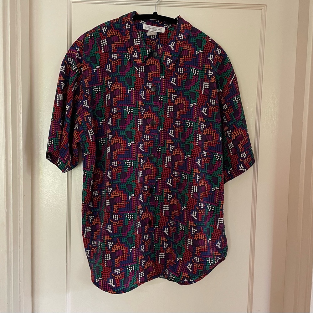 Impressions Vintage Button-up Shirt Rainbow Polka Dot Print